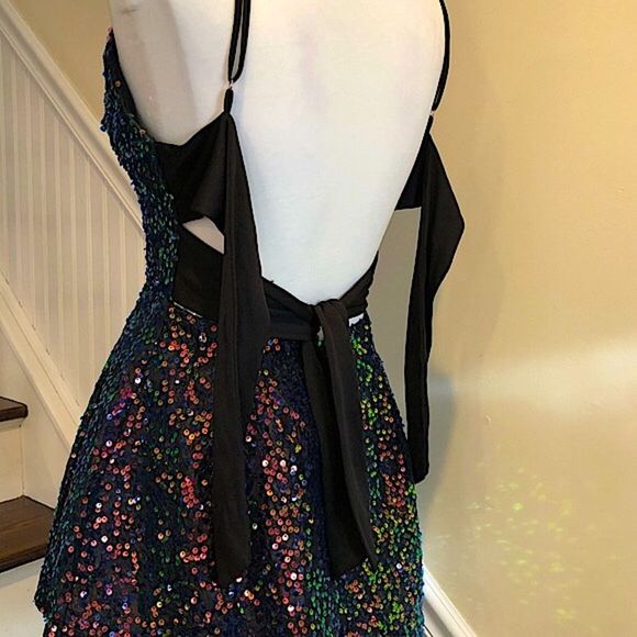 LUCY IN THE SKY Los Angeles Rainbow Black Sequin Mini Dress Sz Small - Picture 15 of 16